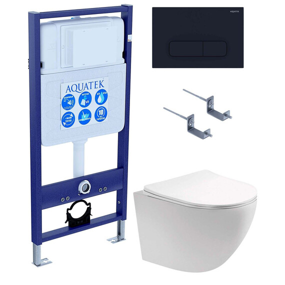 Инсталляция с подвесным унитазом комплект: SET AQUATEK ЕВРОПА-017 4в1 (рама AQUATEK Standard INS-0000012 с клавишей KDI-0000017 и крепежом KKI-0000002 + унитаз AQ1901-00 с тонким сиденьем sc) фото 