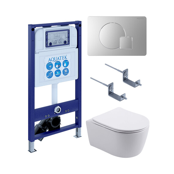 Инсталляция с подвесным унитазом комплект: SET AQUATEK ЕВРОПА New-068 4в1 (рама AQUATEK INS-0000025 +крепление KKI-0000002 +кнопка KDI-0000068 +унитаз AQ1106L-00 с тонким сиденьем sc) фото 