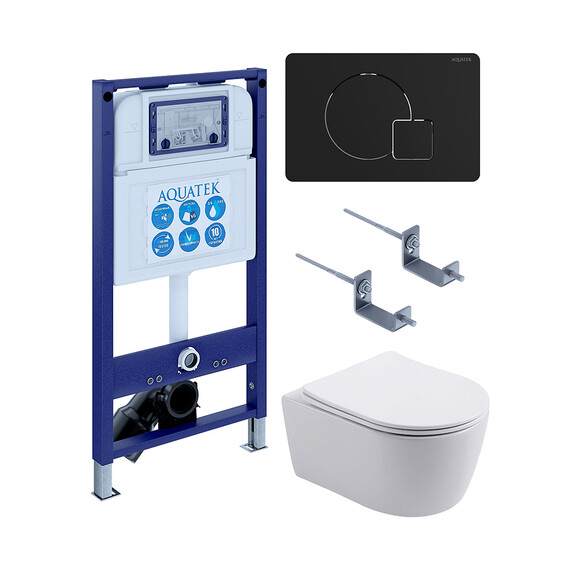 Инсталляция с подвесным унитазом комплект: SET AQUATEK ЕВРОПА New-069 4в1 (рама AQUATEK INS-0000025 +крепление KKI-0000002 +кнопка KDI-0000069 +унитаз AQ1106L-00 с тонким сиденьем sc) фото 