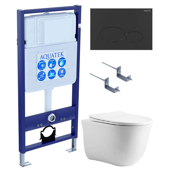 Инсталляция с подвесным унитазом комплект: SET AQUATEK КЛАССИК-074 4в1 (рама AQUATEK Standard INS-0000012 + крепеж KKI-0000002 + кнопка KDI-0000074 + унитаз КЛАССИК AQ1111-00 с крышкой) фото 