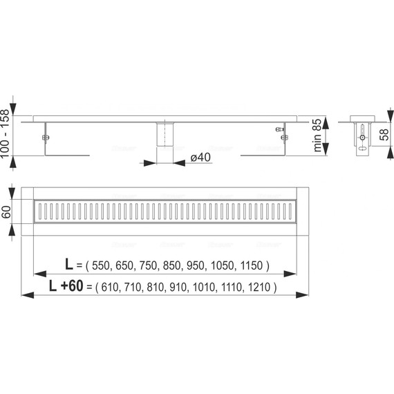 Трап AlcaPlast APZ2001-1050, Цвет производителя: нержавеющая сталь/глянец, нержавеющая сталь/мат, Размер трапа: 1050 фото 2