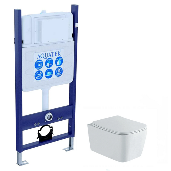 Инсталляция с подвесным унитазом комплект: SET AQUATEK ЛИБРА N-14 cm (рама AQUATEK Standard INS-0000014(без клавиши и крепежа)+унитаз ЛИБРА New компакт AQ1148N-00 с тонким сиденьем soft-close фото 