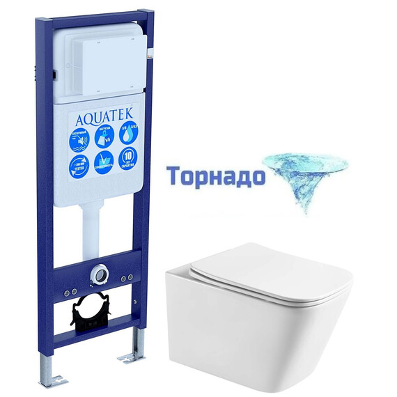Инсталляция с подвесным унитазом комплект: SET AQUATEK ЛИБРА T-INS17 (рама AQUATEK Standard INS-0000017 + унитаз ЛИБРА AQ1505T-00 с тонким сиденьем soft-close, система смыва Торнадо) фото 
