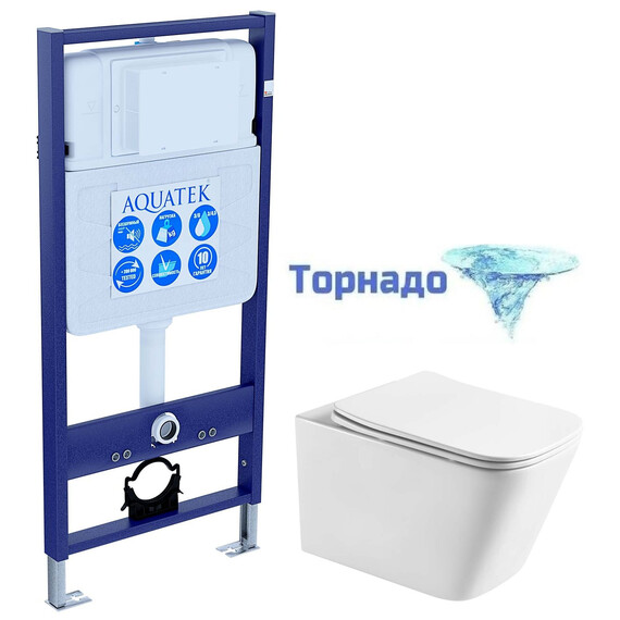 Инсталляция с подвесным унитазом комплект: SET AQUATEK ЛИБРА T (рама AQUATEK Standard INS-0000012(без клавиши и крепежа)+унитаз ЛИБРА AQ1505T-00 с тонким сиденьем soft-close, система смыва Торнадо) фото 