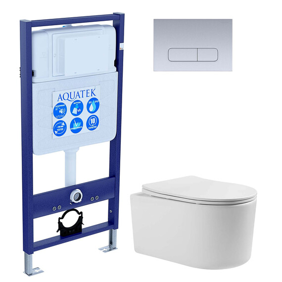 Инсталляция с подвесным унитазом комплект:  SET AQUATEK МИЯ-014 3в1 (рама AQUATEK Standard INS-0000012 + клавиша KDI-0000014 + унитаз МИЯ AQ2004-00 с тонким сиденьем soft-close) фото 