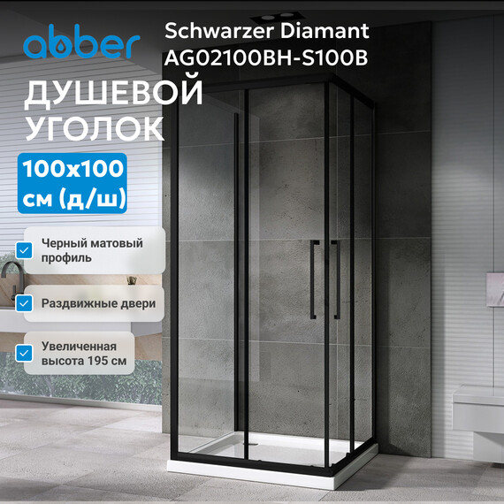 Душевое ограждение Abber Schwarzer Diamant 100х100 см AG02100BH-S100B, чёрный/прозрачное фото 4