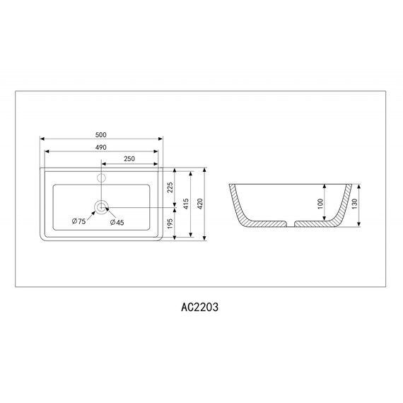 Раковина-чаша Abber Rechteck 50 см AC2203MB, черный матовый фото 10