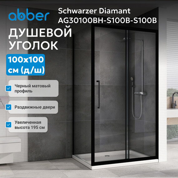 Душевое ограждение Abber Schwarzer Diamant 100х100 см AG30100BH-S100B-S100B, черный/прозрачное фото 3