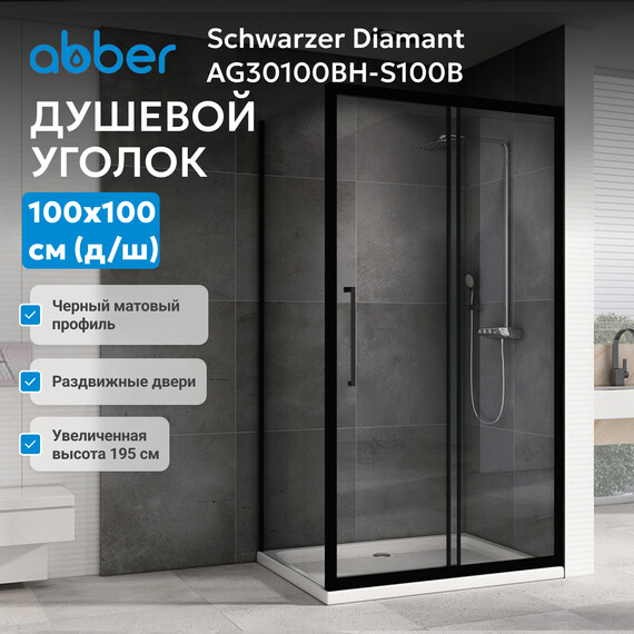 Душевое ограждение Abber Schwarzer Diamant 100х100 см AG30100BH-S100B, черный/прозрачное фото 3