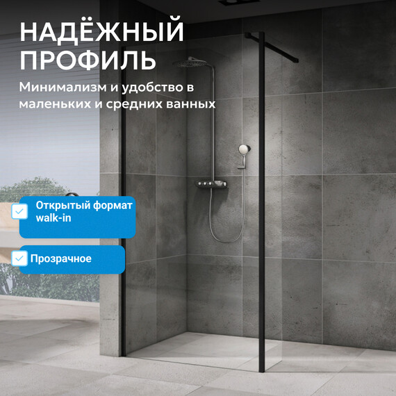 Душевая перегородка Abber Immer Offen 120 см AG66120B, черный/прозрачное фото 4