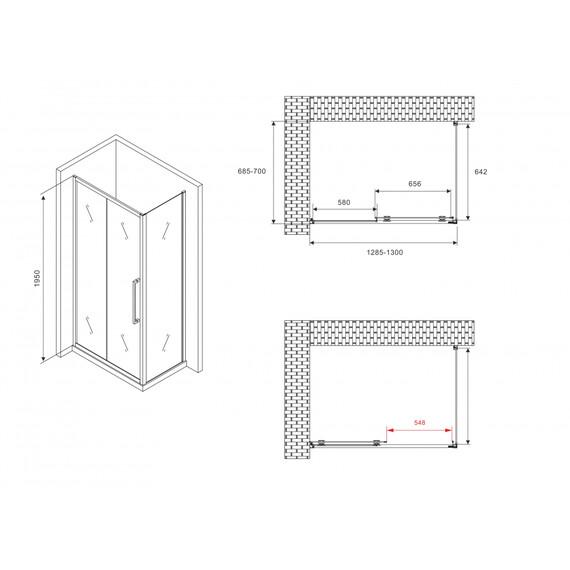 Душевое ограждение Abber Schwarzer Diamant 130x70 см AG30130MH-S70M, хром/матовое фото 16