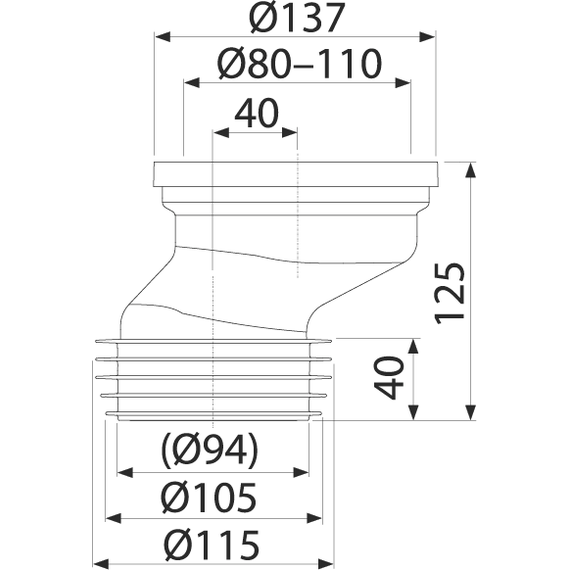 Патрубок для унитаза AlcaPlast A991-40 эксцентрический фото 2