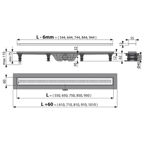 Трап Alcadrain APZ9-550M Simple (AG100201550), Цвет производителя: нержавеющая сталь/мат, Размер трапа: 550 фото 2