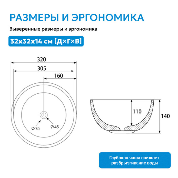 Раковина-чаша Abber Bequem 32 см AC2106MG, серый матовый фото 5