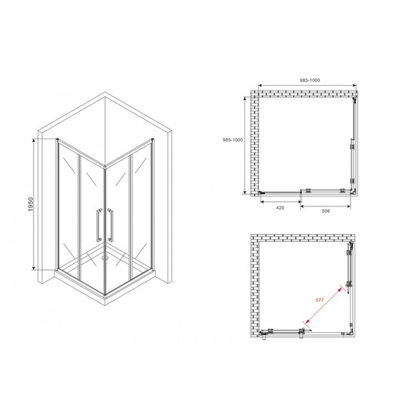 Душевое ограждение Abber Schwarzer Diamant 100x100 см AG02100BMH, чёрный/матовый фото 16