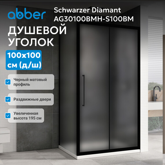 Душевое ограждение Abber Schwarzer Diamant 100x100 см AG30100BMH-S100BM, чёрный/матовый фото 3