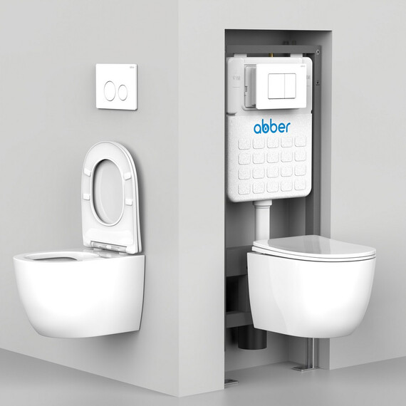 Унитаз подвесной безободковый Abber Rechteck AC1201MW с тонкой крышкой микролифт, белый матовый, Цвет производителя: белый матовый фото 20