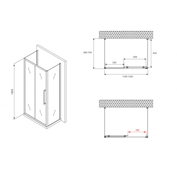 Душевое ограждение Abber Schwarzer Diamant 120x70 см AG30120BMH-S70BM-S70BM, чёрный/матовое фото 15