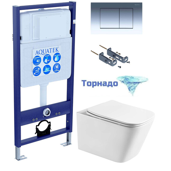 Инсталляция с подвесным унитазом комплект: SET ЛИБРА T-010/KKI16 (рама AQUATEK Standard INS-0000012 + крепеж KKI-0000016 + KDI-0000010 + унитаз ЛИБРА AQ1505T-00 с тонким сиденьем soft-close, система смыва Торнадо) фото 