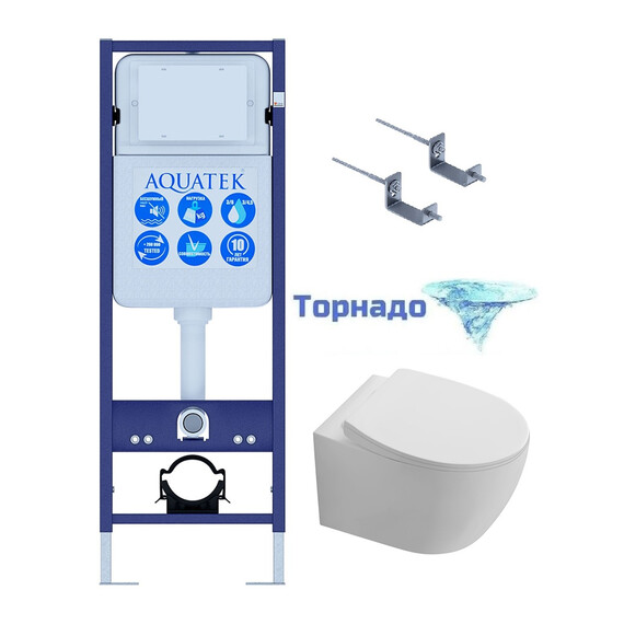 Инсталляция с подвесным унитазом комплект: SET AQUATEK СИРИУС-INS17/KKI2 (рама AQUATEK Standard INS-0000017+ крепеж KKI-0000002+ унитаз AQ1582T-00 СИРИУС TORNADO с тонким сиденьем soft-close) фото 
