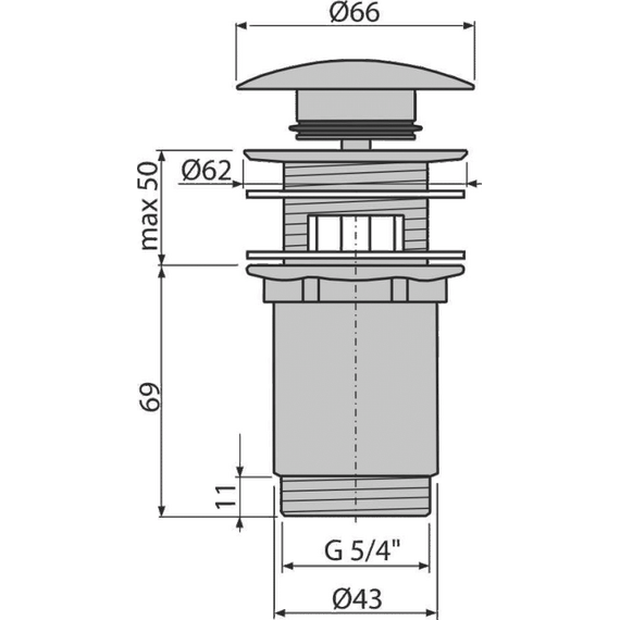 Донный клапан AlcaPlast A392C click/clack 5/4", цельнометаллический с большой заглушкой - 2 Донный клапан AlcaPlast A392C click/clack 5/4", цельнометаллический с большой заглушкой фото 2