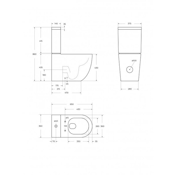 Унитаз-компакт безободковый Cezares Stylus-Tor CZR-538-CP-TOR с тонкой крышкой микролифт, кнопка брашированное золото (система смыва Торнадо) фото 11