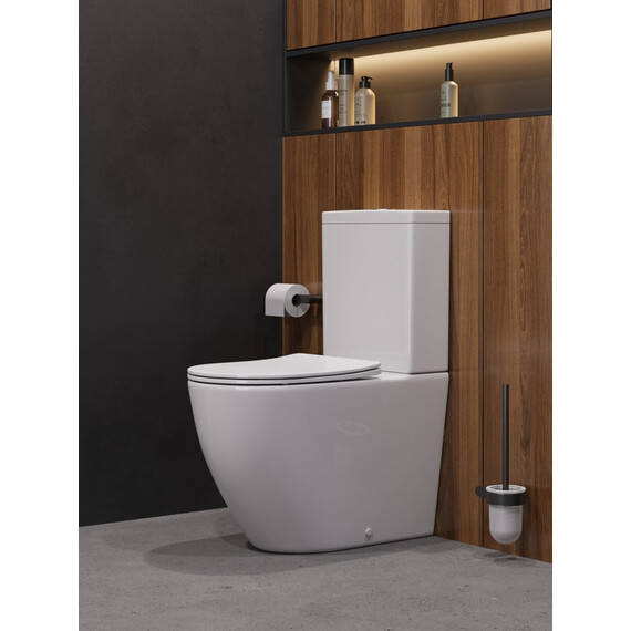 Унитаз-компакт безободковый Cezares Stylus-Tor CZR-538-CP-TOR с тонкой крышкой микролифт, кнопка брашированное золото (система смыва Торнадо) фото 9