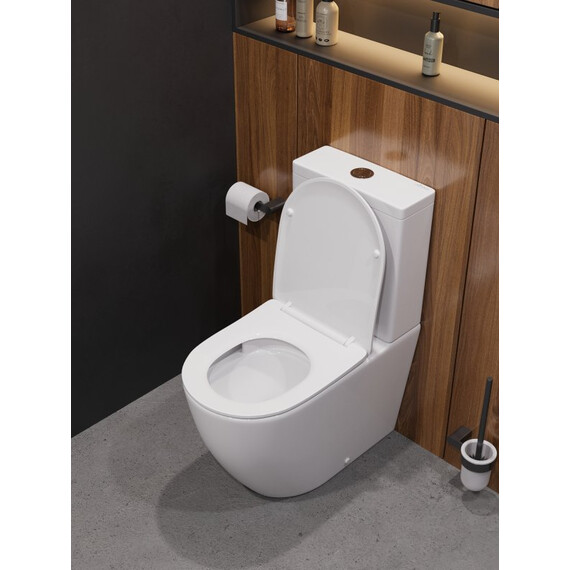 Унитаз-компакт безободковый Cezares Stylus-Tor CZR-538-CP-TOR с тонкой крышкой микролифт, кнопка оружейная сталь (система смыва Торнадо) фото 10