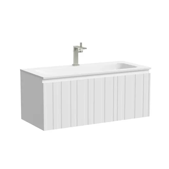 Тумба подвесная с раковиной Sancos Ламель 100 см LM100W (раковина Grace CN7013) белый матовый фото 3