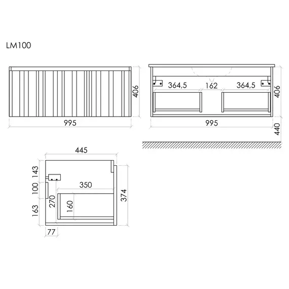 Тумба подвесная с раковиной Sancos Ламель 100 см LM100W (раковина Grace CN7013) белый матовый фото 9