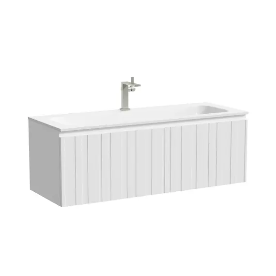 Тумба подвесная с раковиной Sancos Ламель 120 см LM120W (раковина Grace CN7017) белый матовый фото 3