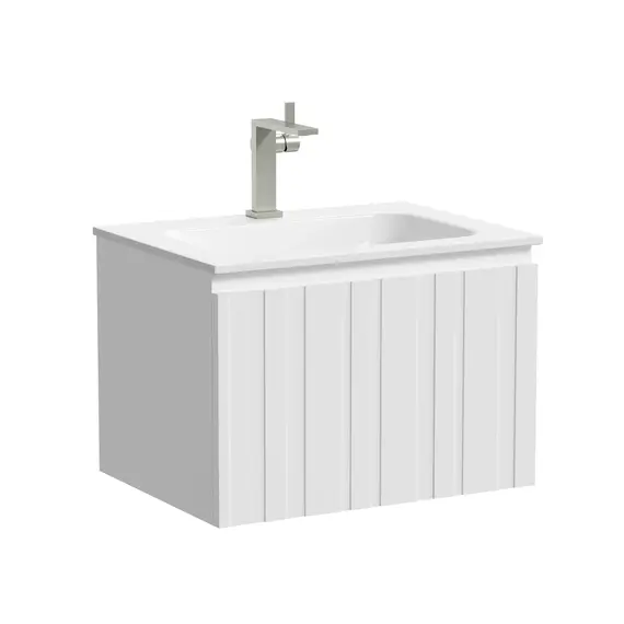 Тумба подвесная с раковиной Sancos Ламель 60 см LM60W (раковина Grace CN7011) белый матовый фото 3
