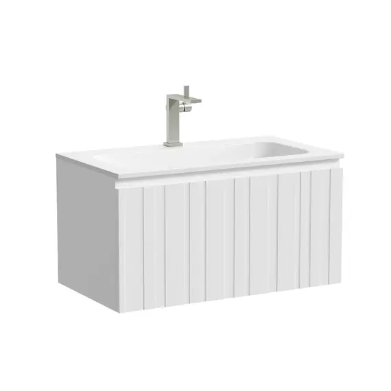 Тумба подвесная с раковиной Sancos Ламель 80 см LM80W (раковина Grace CN7012) белый матовый фото 3