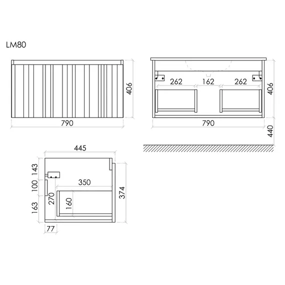 Тумба подвесная с раковиной Sancos Ламель 80 см LM80W (раковина Grace CN7012) белый матовый фото 9