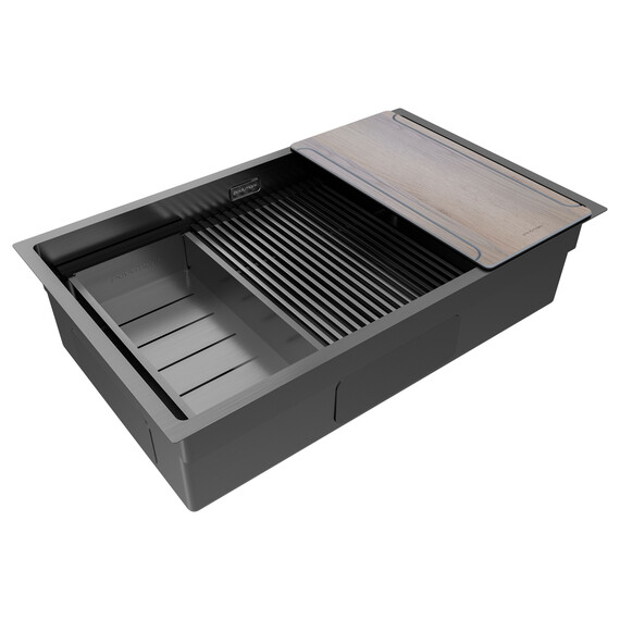 Кухонная мойка Paulmark Next-multi sink 74 Uni 1,2 мм PM787445-GM, вороненая сталь фото 3