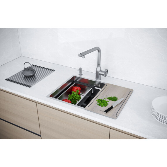 Кухонная мойка Paulmark Next-multi sink 54 Uni 1,2 мм PM785445-BS, сталь брашированная фото 5