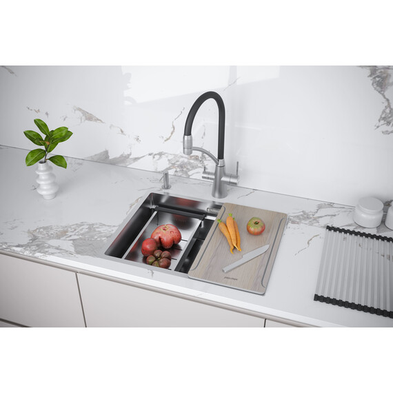 Кухонная мойка Paulmark Next-multi sink 58 Uni 1,2 мм PM785845-BS, сталь брашированная фото 7