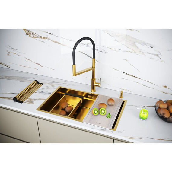 Кухонная мойка Paulmark Next-multi sink 74 Uni 1,2 мм PM787445-BG, золото брашированное фото 5