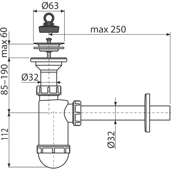 Сифон для умывальника Alcadrain A410 DN32 (AG210512432) -  Сифон для умывальника Alcadrain A410 DN32 (AG210512432) фото