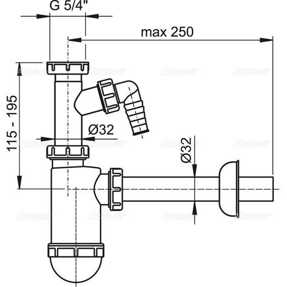 Сифон для умывальника AlcaPlast A430P DN32 - 2 Сифон для умывальника AlcaPlast A430P DN32 фото 2