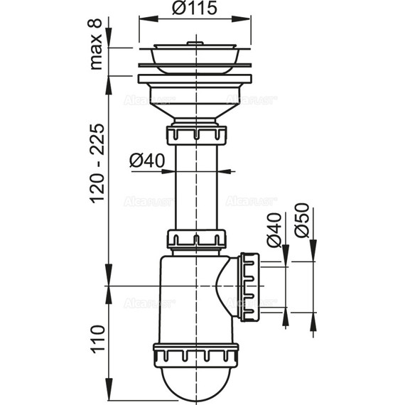 Сифон для мойки AlcaPlast A446-DN50/40 - 2 Сифон для мойки AlcaPlast A446-DN50/40 фото 2