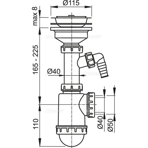 Сифон для мойки AlcaPlast A446P-DN50/40 - 2 Сифон для мойки AlcaPlast A446P-DN50/40 фото 2