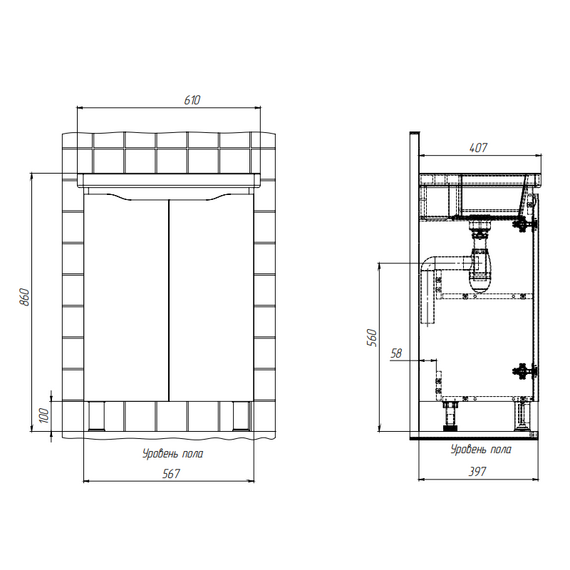Тумба напольная с раковиной Briz Мальта 60 см 365 03-02060-06 00 БЕЛ (раковина Фостер 60) фото 9