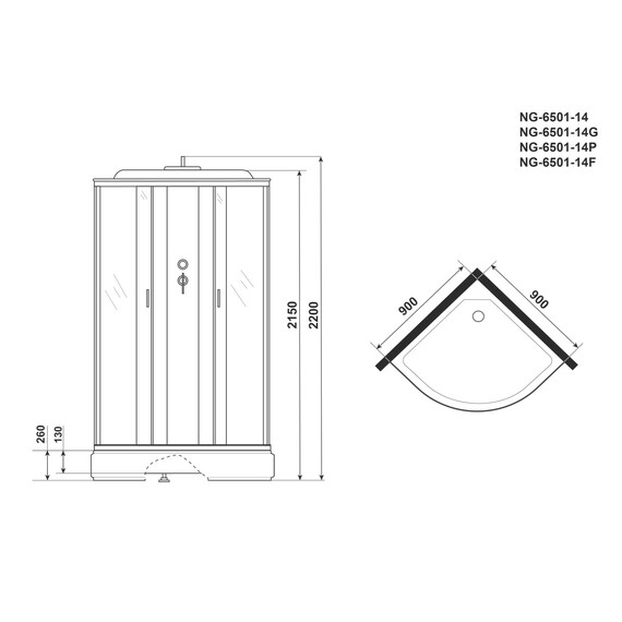 Душевая кабина Niagara Classic 90x90 см 65011434P, чёрный/тонированное (бессиликоновая сборка) фото 18