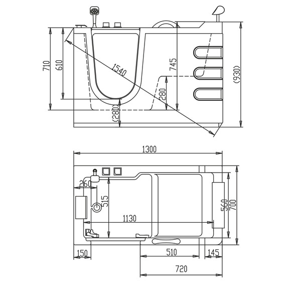 Ванна акриловая сидячая Abber 130x70 см AB9000 C R фото 14