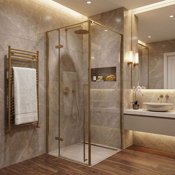 Душевое ограждение Loranto Sunway 90x90 см CS-501G-90, золото/прозрачное фото 4