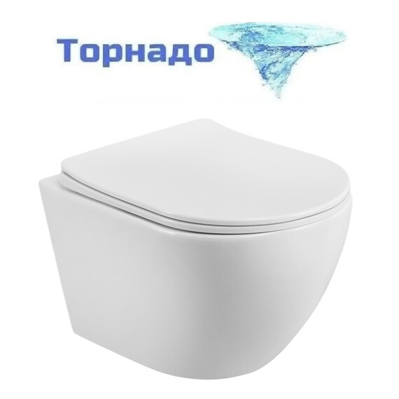 Унитаз подвесной безободковый BelBagno MARINO-TOR BB7026CH-TOR/SC (система смыва торнадо) с тонкой крышкой микролифт фото 
