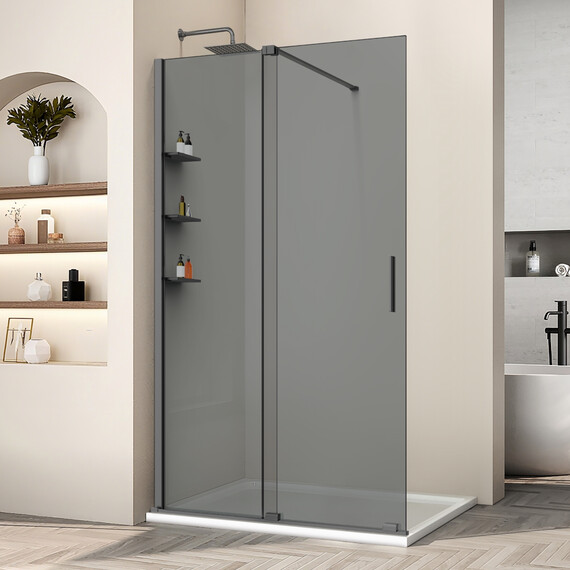 Душевая перегородка Vincea Волк-Ин (Walk-In) 120 см VSW-1WSL120CGGM (стекло 8 мм) с кронштейном в комплекте, вороненая сталь/тонированное фото 