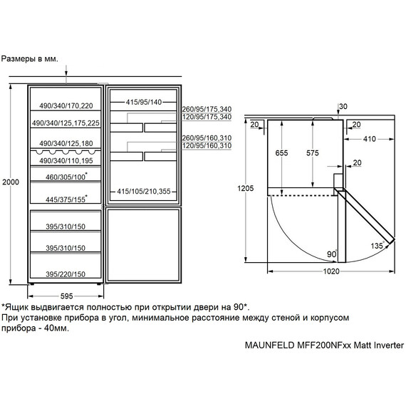 Двухкамерный холодильник Maunfeld MFF200NFW Matt Inverter фото 18