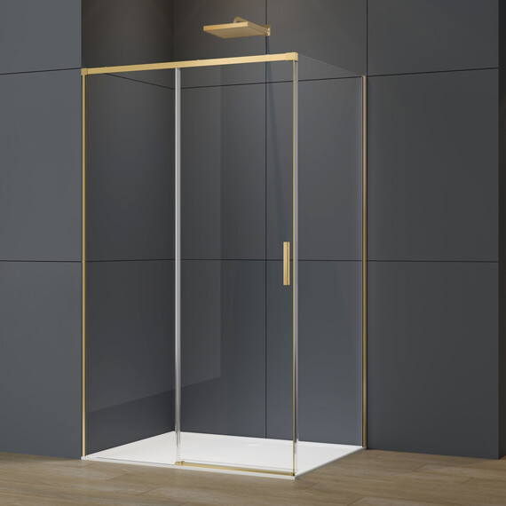 Душевое ограждение Vincea Софт 2 (Soft 2) 140x90 см VSR-3SO29014CLG, брашированное золото/прозрачное фото 